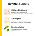 List of key ingredients with images and descriptions on a white background, ONGREDIENTS Skin Barrier Glow Mist 100ml