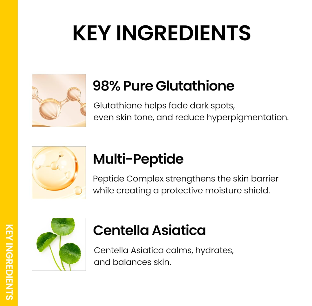 List of key ingredients with images and descriptions on a white background, ONGREDIENTS Skin Barrier Glow Mist 100ml