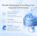 Medicube Hyaluronic Acid Moisturizing Capsule Gel with product details on a blue background, Medicube Hyaluronic Moisturizing Capsule Cream 55g