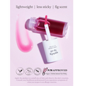 Cosmetic product with applicator on a pink background, featuring PETA approval logo, Nooni Applefig Lip Oil 3.7ml
