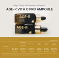 AGE-R Vita C Pro Ampoule bottles with test result chart on a light gray background, Medicube Age-R Vita C Pro Ampoule 20ml
