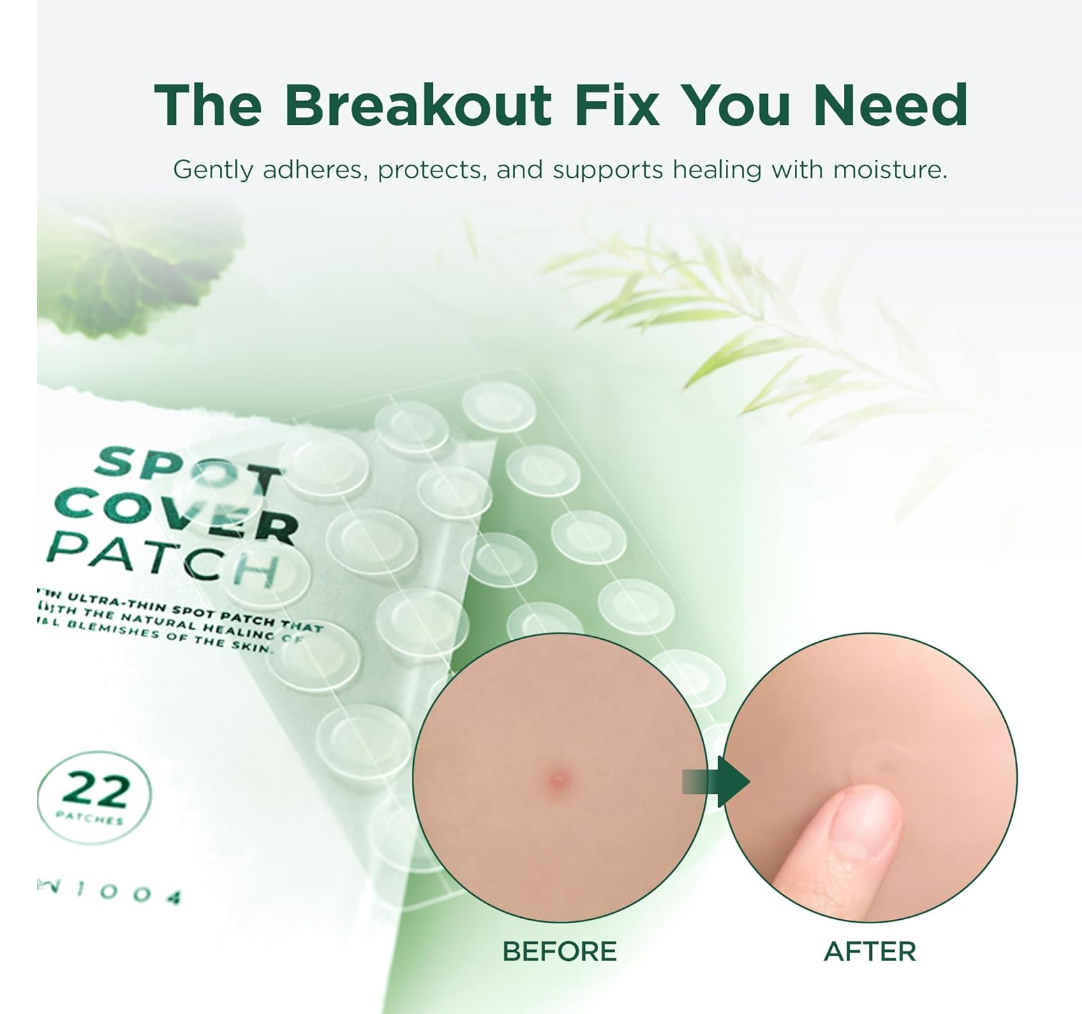 Spot cover patch packaging with before and after effect on skin, SKIN1004 Tea Trica Spot Cover Patch 22pcs