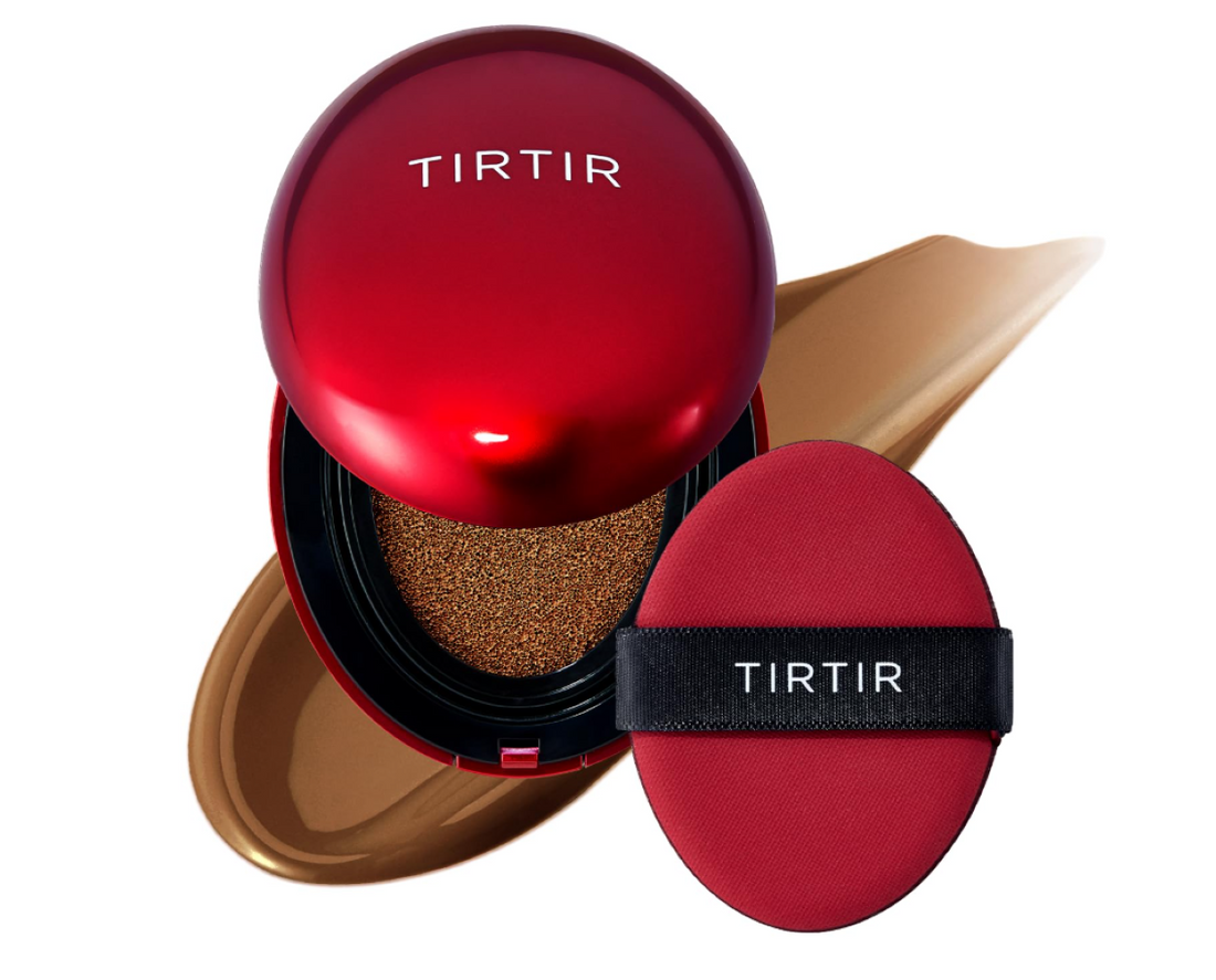 TIRTIR cosmetic compact with red lid and case on a white background, MINI TIRTIR Mask Fit Red Cushion 45W Chestnut 4.5g