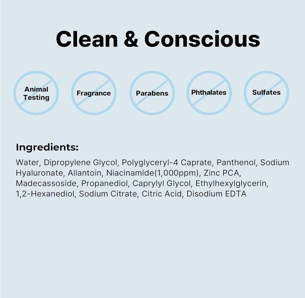 Product label with 'Clean & Conscious' certification and ingredient list on a light gray background, COSRX Low pH Niacinamide Micellar Cleansing Water 400ml