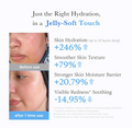 Advertisement showing before and after effects of a skincare product on skin hydration and texture, Medicube Hyaluronic Ceramide Jelly Cream 50ml