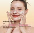 Woman applying foam cleanser to her face with instructional text on a beige background, Biodance Collagen Mask To Foam Cleanser 150ml