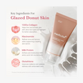 Medicube mask with key ingredients for glazed donut skin on a white background, Medicube Collagen Milk Toning Wrapping Mask 75ml