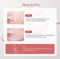 An instructional graphic titled 'How to Use' showing two steps for applying a skincare product: Step 1 involves applying and massaging the product onto dry skin, and Step 2 involves adding water and emulsifying into a milky texture before rinsing. It includes a note about calamine powder settling and a small bottle illustration at the bottom. TOCOBO Calamine Pore Control Cleansing Oil 200ml