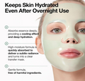 Woman wearing a facial mask with text highlighting its benefits, Anua Heartleaf 70 Soothing Collagen Mask 4ea
