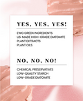 Text overlay on a pink background with skincare product texture, comparing 'YES' and 'NO' ingredients, Lindsay Pearl Modeling Mask Cup Pack 28g