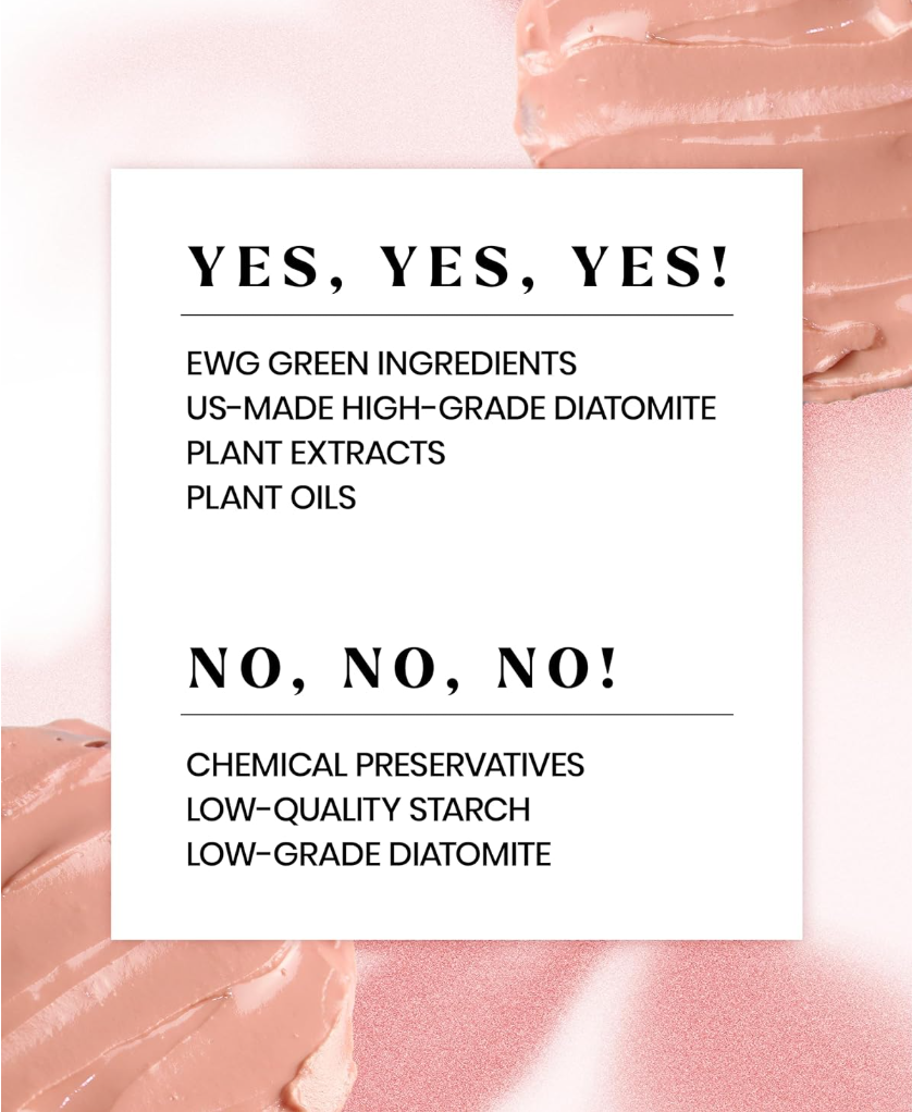 Text overlay on a pink background with skincare product texture, comparing 'YES' and 'NO' ingredients, Lindsay Pearl Modeling Mask Cup Pack 28g