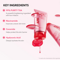 Pink skincare product with key ingredients listed on a white background, April Skin TXA Niacinamide 99 Night Wrapping Mask 80ml