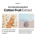 Cosmetic product with cotton fruit extract and text about its benefits, MENOKIN Cotton Cloud Bubble Cleanser [Perfect] 150ml