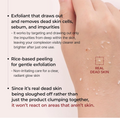 Exfoliant product with text explaining its benefits on a light background, Dr.Melaxin PEEL SHOT EXFOLIATING WHITE RICE AMPOULE 80ml