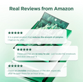 Product packaging with Amazon customer reviews on a green background, SKIN1004 Tea Trica Spot Cover Patch 22pcs