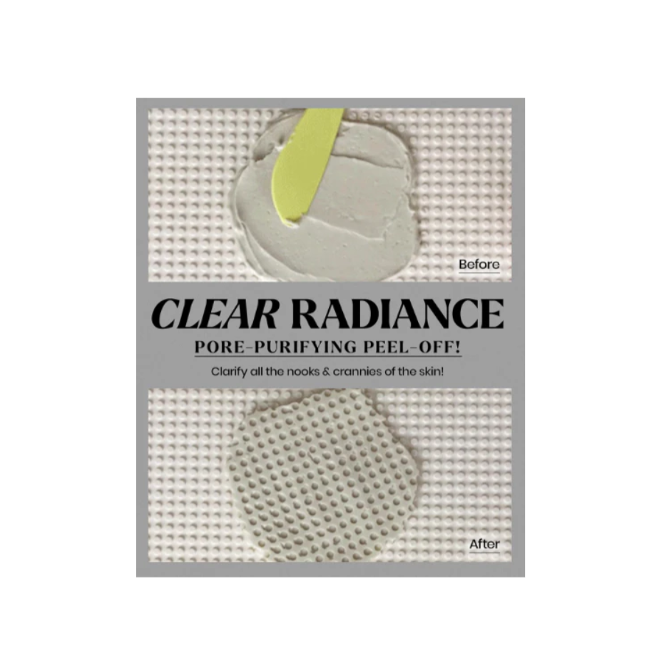 Clear Radiance pore-purifying peel-off mask packaging on a white background, Lindsay Charcoal Modeling Mask Cup Pack 28g