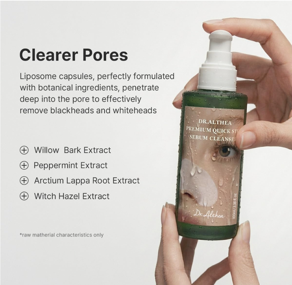 Dr. Althea premium quick serum cleanser with botanical ingredients on a white background, Dr.Althea Premium Quick Step Sebum Cleanser 100ml