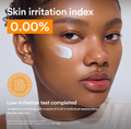 Person with a skincare product on their face, showing a 'Skin irritation index' of 0.00%, Abib Glutathione Creme Vita Tube 75ml