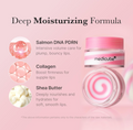 Lip balm with ingredients listed on a pink background, Medicube PDRN Lip Sleeping Mask 10g