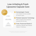Liposome capsule care product description with dermatologist-tested badge and features listed, Medicube Deep Vita C Capsule Serum 30ml
