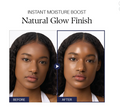 Before and after comparison of a woman's face with 'Instant Moisture Boost' product application, 