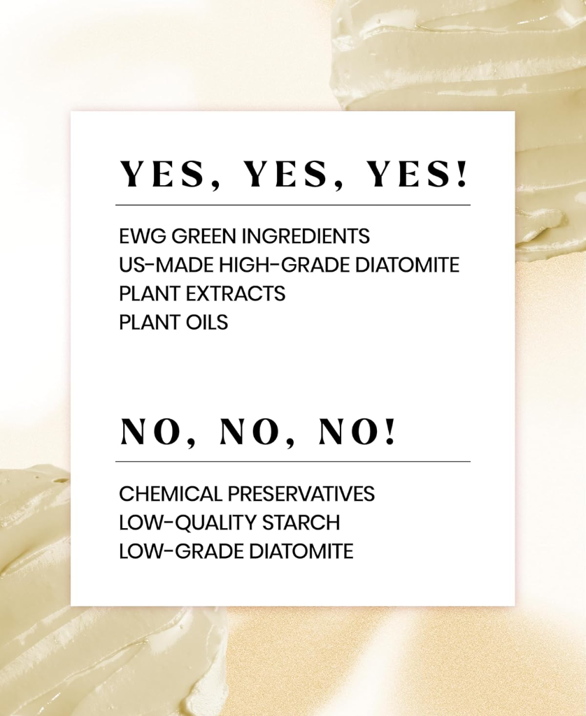 Text comparing green ingredients and chemicals with a beige background, Lindsay Calendula Modeling Mask Cup Pack 28g