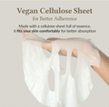 Vegan cellulose sheet being held with text about its benefits on a light background, Dr. Althea 345 Relief Cream Mask 4pcs