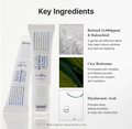 Dr. Althea Retinol Cream with key ingredients listed on a white background, Dr.althea Retinol Flat Iron Eye Roller 25ml