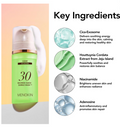 Green bubble mask with key ingredients listed on a colorful background, MENOKIN 30 Seconds Quick Bubble Mask CLEAR Cicasome 95ml