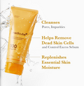 Orange skincare product with water droplets and text highlighting its benefits on a white background, Medicube Kojic Acid Turmeric Toning Cleanser 120g