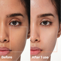 Before and after comparison of a woman's face with skincare product application, Aestura Derma UV 365 Red Calming Tone-Up Sunscreen SPF 50+ 40ml