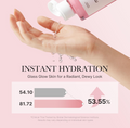 Hand applying skincare product with text on instant hydration and glass glow skin, Medicube PDRN Pink Cica Soothing Toner 250ml