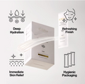 Product packaging with icons and text highlighting features on a white background, D'Alba Waterfull Vegan Sleeping Pack 4ml x12 pcs