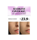 Advertisement for skincare product with text 'Seamless Coverage, Like Your Second Skin!' and moisture content increase, Lindsay Lavender Modeling Mask Cup Pack 28g