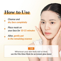 Instructions on how to use a face mask with a woman's face shown, featuring text and a tip about the Vita Glow Mask, Dr.Althea Vita Glow Mask 4pcs