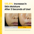 Before and after comparison of skin moisture with text highlighting an increase after 3 seconds of use, ONGREDIENTS Skin Barrier Glow Mist 100ml