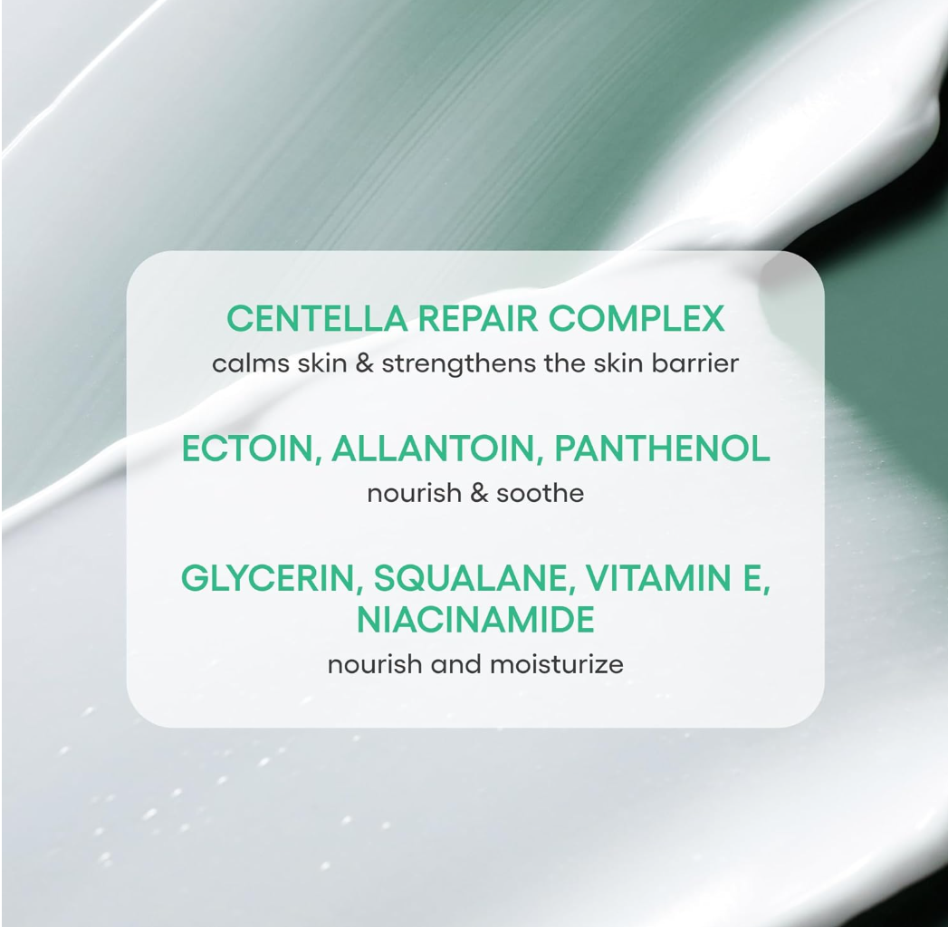 Centella Repair Complex label with ingredients on a light green background, LANEIGE Cica Sleeping Mask 60ml