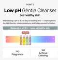 Advertisement for a low pH gentle cleanser with product bottles and pH scale on a white background, MENOKIN Cotton Cloud Bubble Cleanser [Pore Clear] 150ml