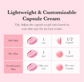 Instructions for adjusting capsule-to-gel ratio based on skin type on a pink background, Medicube TXA Niacinamide Capsule Cream 55g