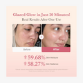 Before and after skin comparison with text on a pink background, Medicube Collagen Milk Toning Wrapping Mask 75ml