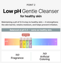 Advertisement for a low pH gentle cleanser with product bottles and pH scale on a white background, MENOKIN Cotton Cloud Bubble Cleanser [Perfect] 150ml
