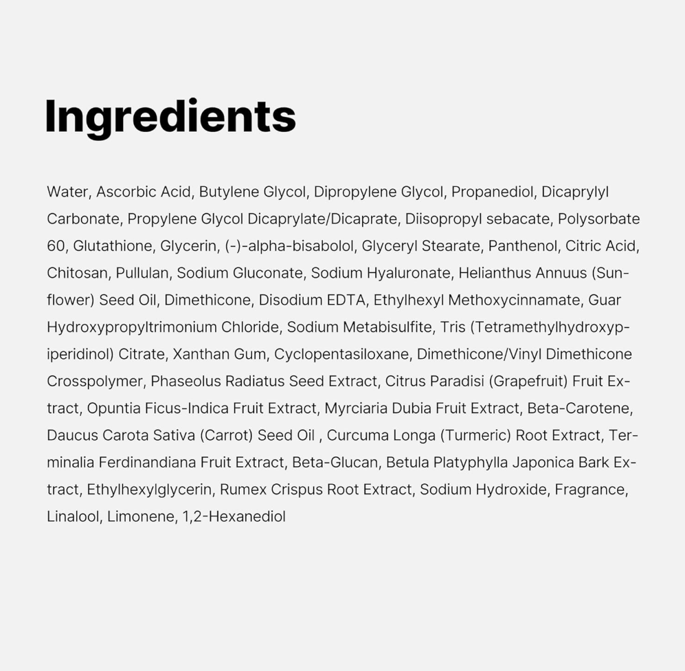 List of ingredients on a white background, Medicube Deep Vita C Ampoule 2.0 30g