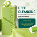 Green soap bar with 'SOMEBYMI' branding on a white background with text about deep cleansing, Somebymi Miracle Cleansing Bar 106g