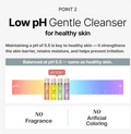 Advertisement for a low pH gentle cleanser with bottles and pH scale on a white background, MENOKIN Cotton Cloud Bubble Cleanser [Daily Comfort] 150ml