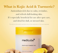 Medicube Kojic Acid Turmeric Pad with turmeric root on a yellow background, Medicube Kojic Acid Turmeric Pad 160ml 70pads