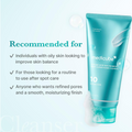 A teal tube of medicube 10 Facial Foam Cleanser shown on a light blue background with marketing text reading 'Recommended for' and bullet points for oily skin and spot-care use, Medicube Azelaic Acid Niacinamide Deep Clean Foam Cleanser 120g