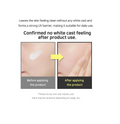 Before and after application of a skincare product on skin with text about product benefits, S.nature Aqua 365 UV Sun spf 50+ 40ml