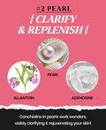 Advertisement for a skincare product featuring pearl, allantoin, and adenosine on a pink background, Lindsay Pearl Modeling Mask Cup Pack 28g