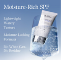 Two tubes of d'Alba sunscreen with water droplets on a blue background, D'Alba UV ESSENCE Waterfull+ Broad Spectrum SPF 50+ 50ml