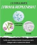 Advertisement for a collagen product with hydrolyzed collagen, allantoin, and betaine on a green background, Lindsay Collagen Modeling Mask Cup Pack 28g